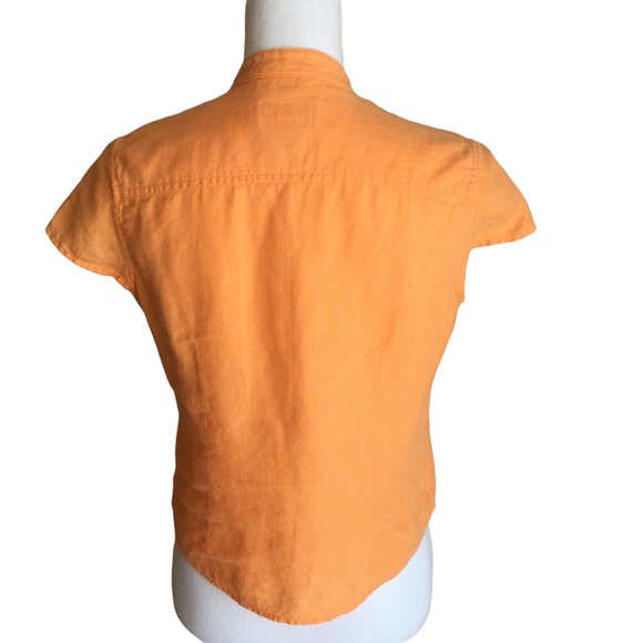 Talbots Irish Linen Button Up Blouse. Cap Sleeves. Mandarin Collar. - Picture 2 of 8